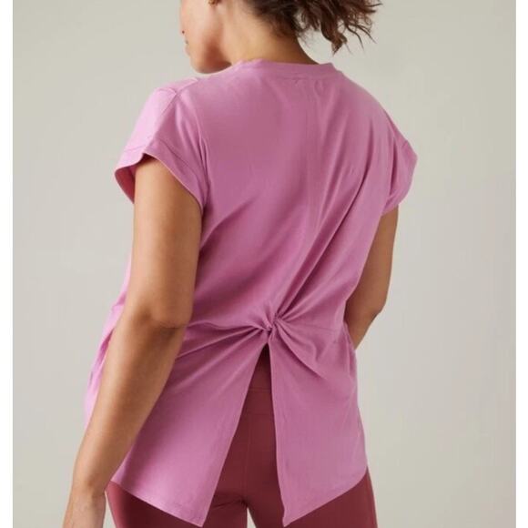 Athleta Women's size Large Outbound Twist Pink V-neck Back Tie Shirt Athleisure - Picture 1 of 10